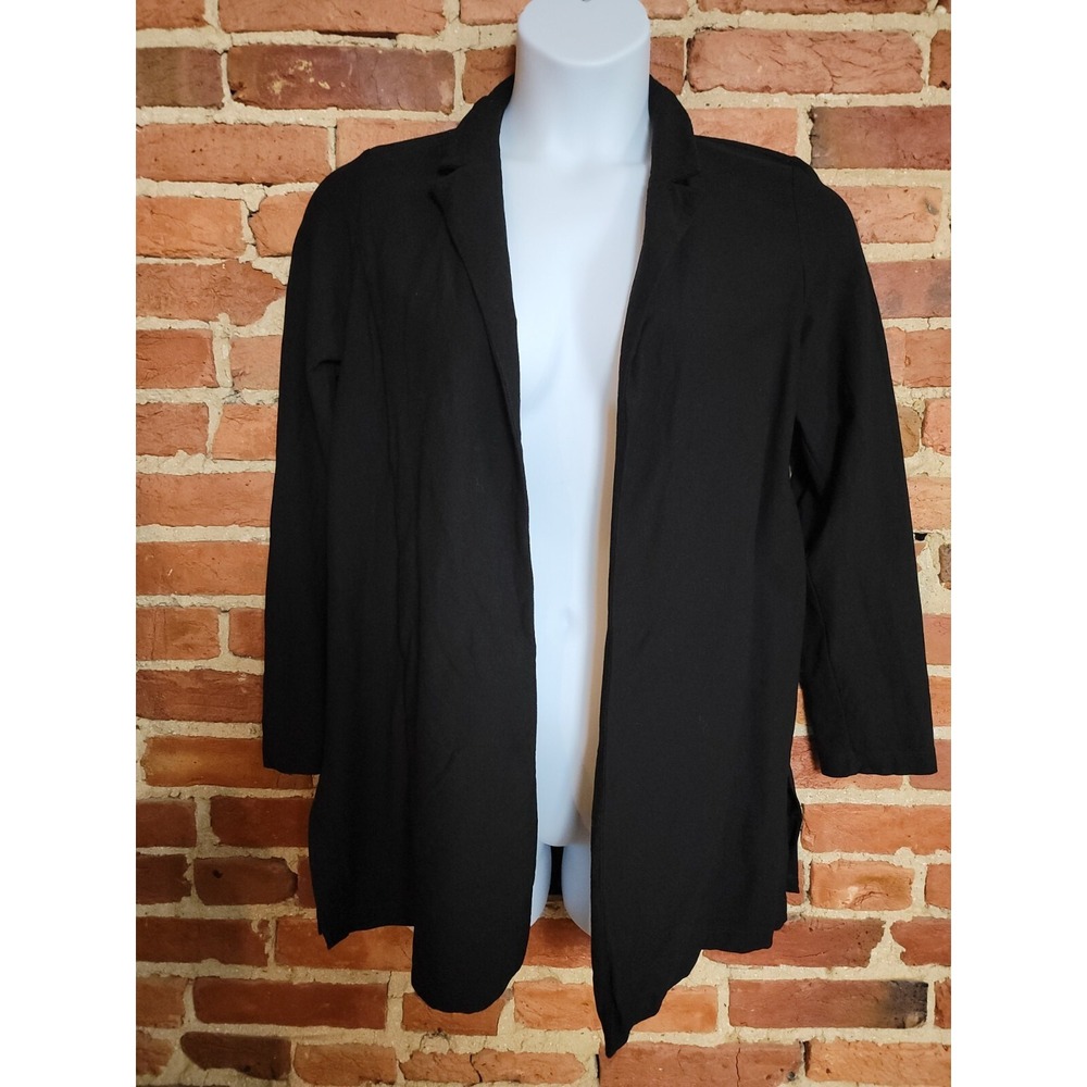 Eileen Fisher Cardigan Sweater Womens Petite Medium Black Long Sleeve Open Front